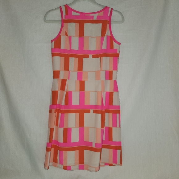 Amanda Uprichard Pink and Cream 100% Silk Geometric Dress Size M Clueless Preppy - Picture 2 of 8